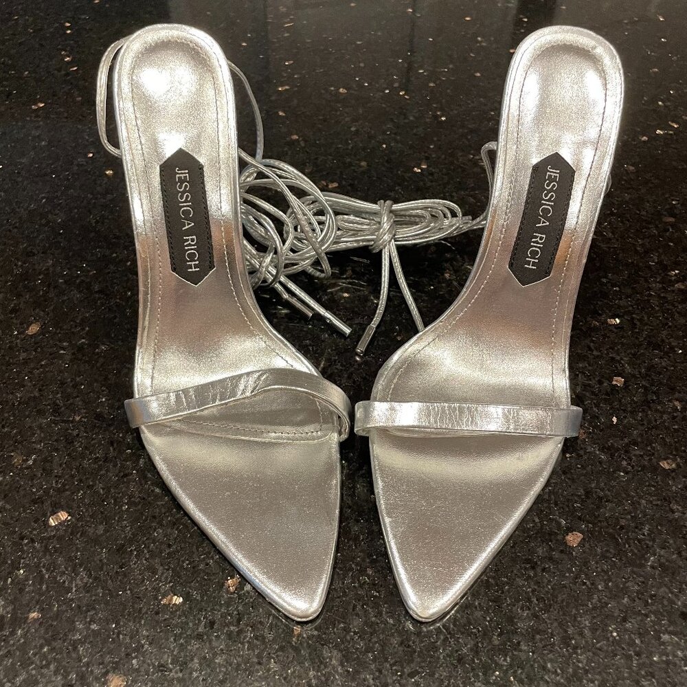 NEW Jessica Rich Silver Stilettò Tie Sandal EU 39 US 9
